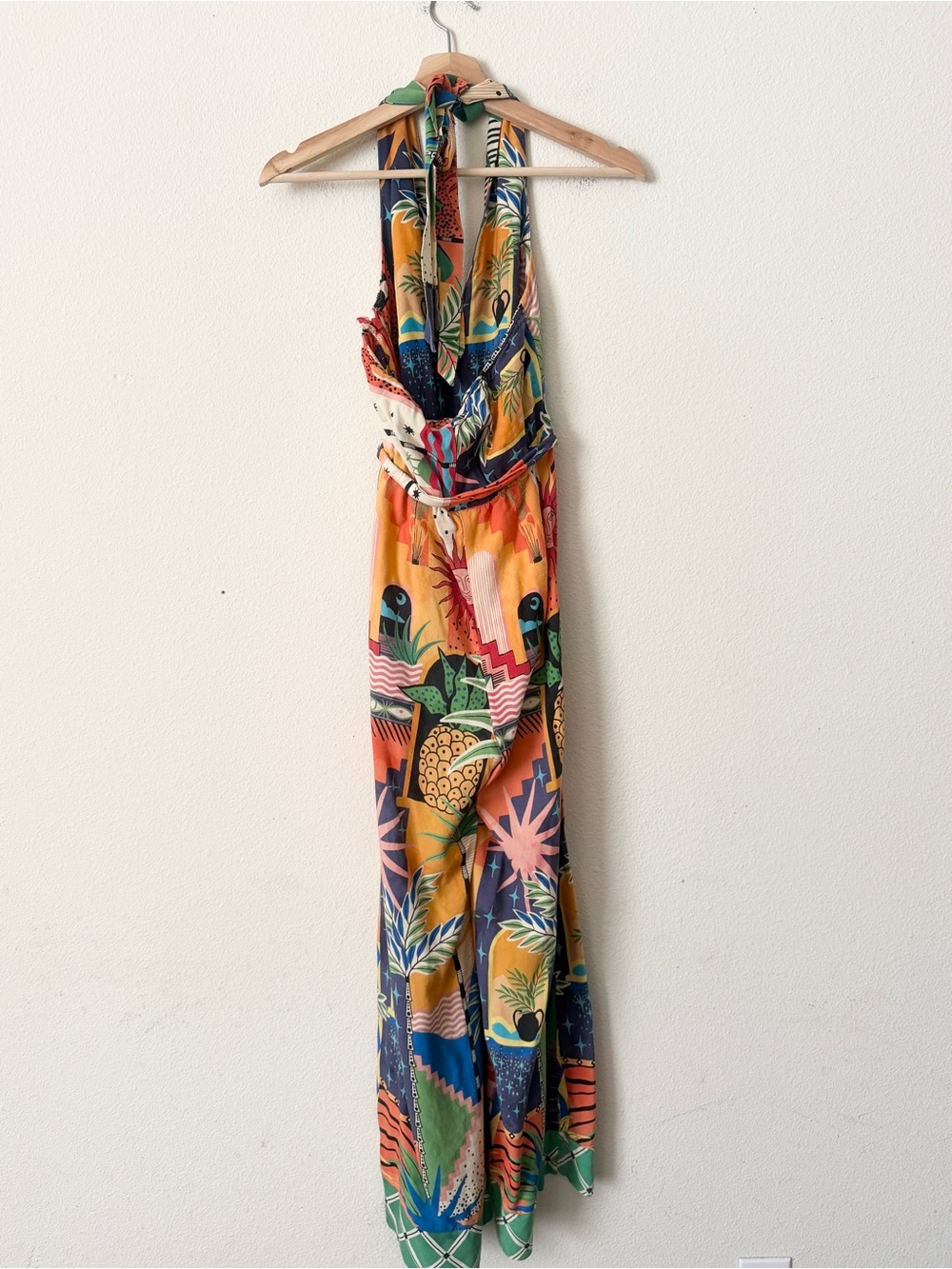 Farm Rio x Anthropologie MEDIUM halterneck printed wide leg jumpsuit - Picture 6 of 12